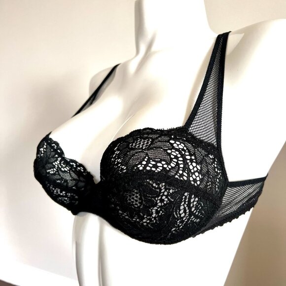Vintage Lou Bra from Paris, France Lace Underwire Black Fishnet Bra NWT - Picture 8 of 16